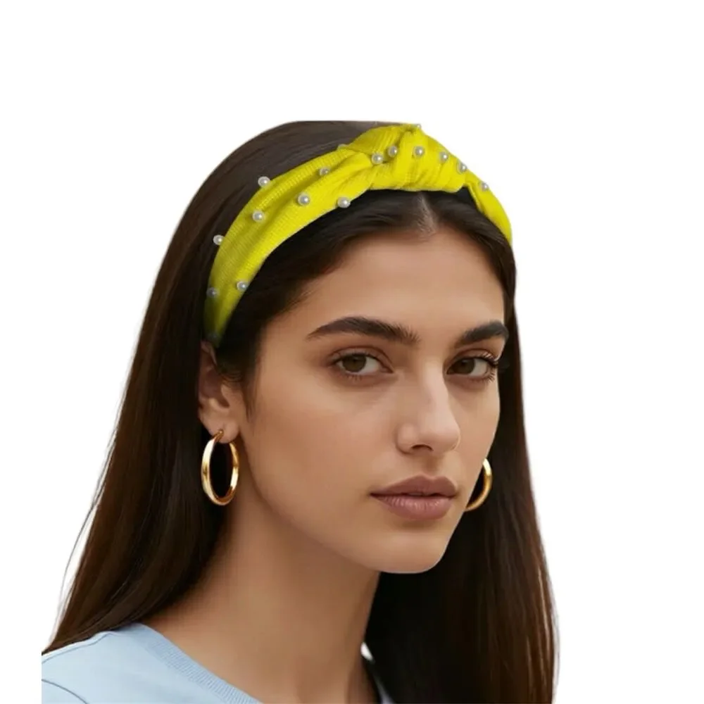 New Women Headband Hair Accessories Solid Pearls Center Knot
